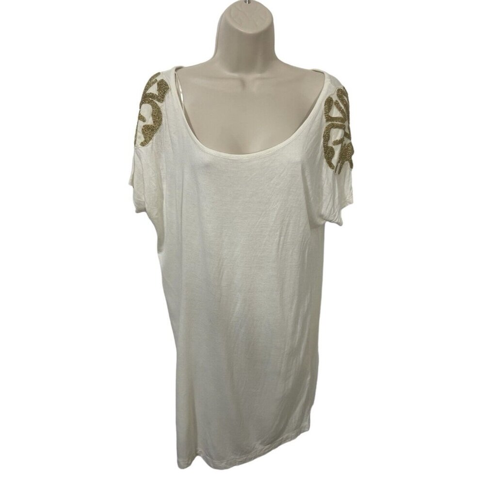 H&M Women's Size Small Cream Minidress with Gold Beaded Shoulder Details